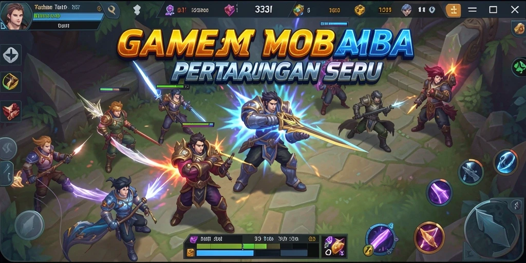 Screenshot utama 333I menampilkan aksi pertarungan tim yang seru dalam arena.