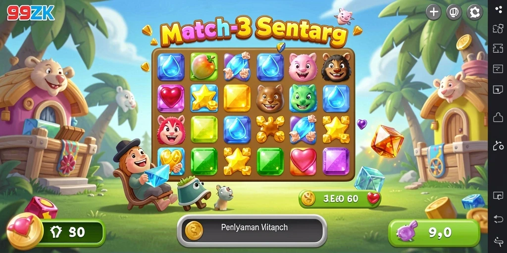 Tampilan gameplay seru dalam permainan Match-3 99ZK.