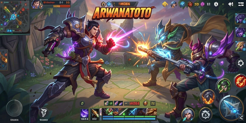 Tampilan aktivitas pertarungan seru di ARWANATOTO dengan banyak karakter.