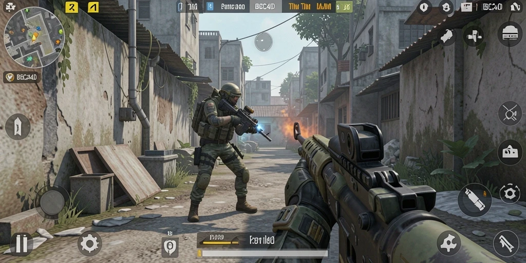 Screenshot utama dari gameplay BBCA4D yang penuh aksi.