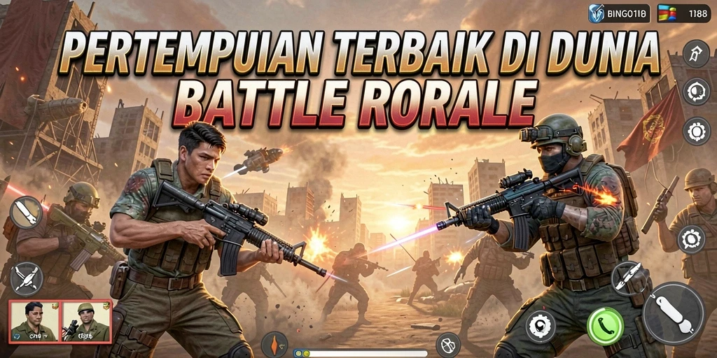 Screenshot gameplay menampilkan aksi intens dalam pertempuran Battle Royale.