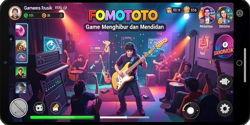 Screenshot gameplay FOMOTOTO yang menampilkan interaksi musik yang seru.