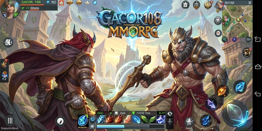 Tangkapan layar utama GACOR108 menampilkan aksi pertarungan di dunia MMORPG yang menakjubkan.