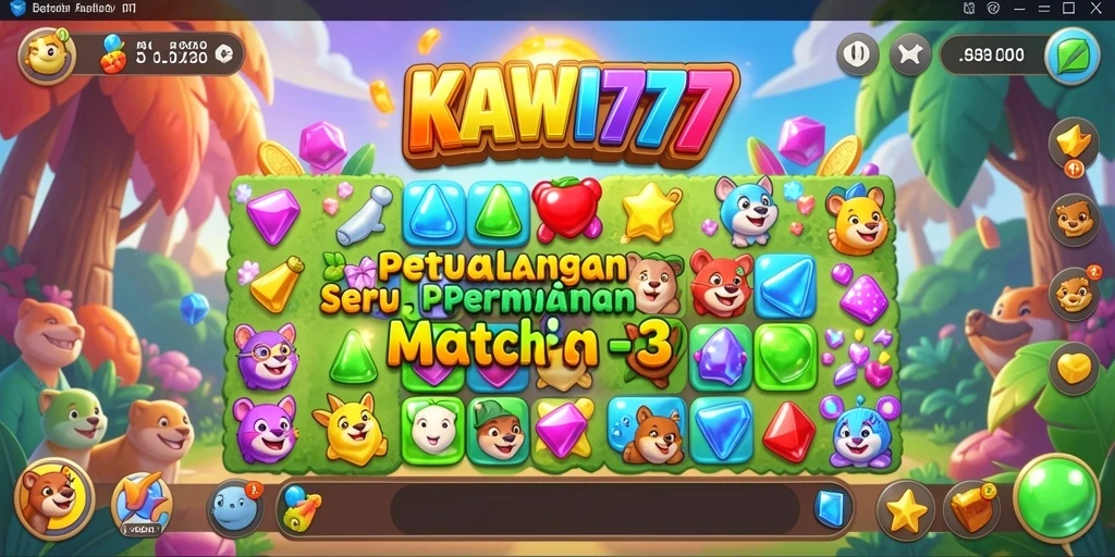 Tampilan gameplay seru KAWI777 dalam mencocokkan item.