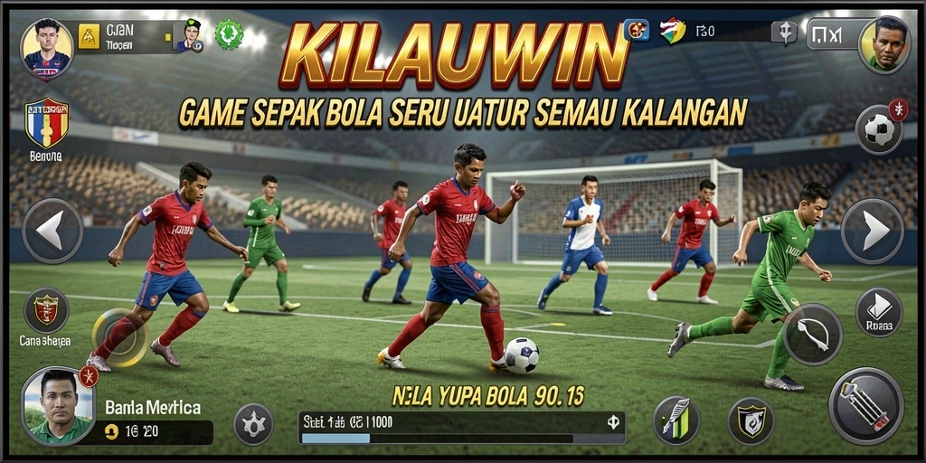 Tampilan gameplay KILAUWIN dengan aksi seru di lapangan sepak bola.