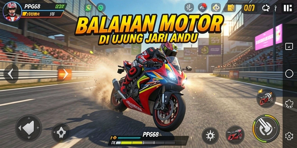 Screenshot utama menampilkan aksi balap motor yang mengesankan.