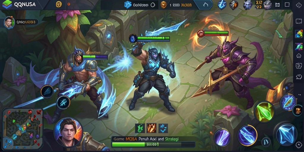 Tampilkan gameplay seru dari QQNUSA dengan aksi tim yang dramatis.