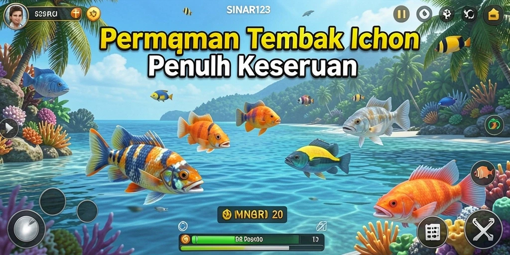 Tampilan gameplay SINAR123 dengan ikan-ikan berwarna-warni di lautan.